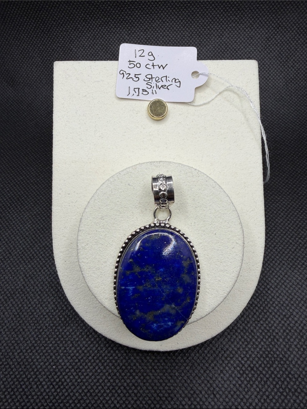 Sterling Silver Lapis Lazuli Oval Pendant - Deep Blue 1.75”